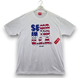 FULL SEND Mens 2XL White T-Shirt Cotton Blend Graphic Tee Send in the USA Flag